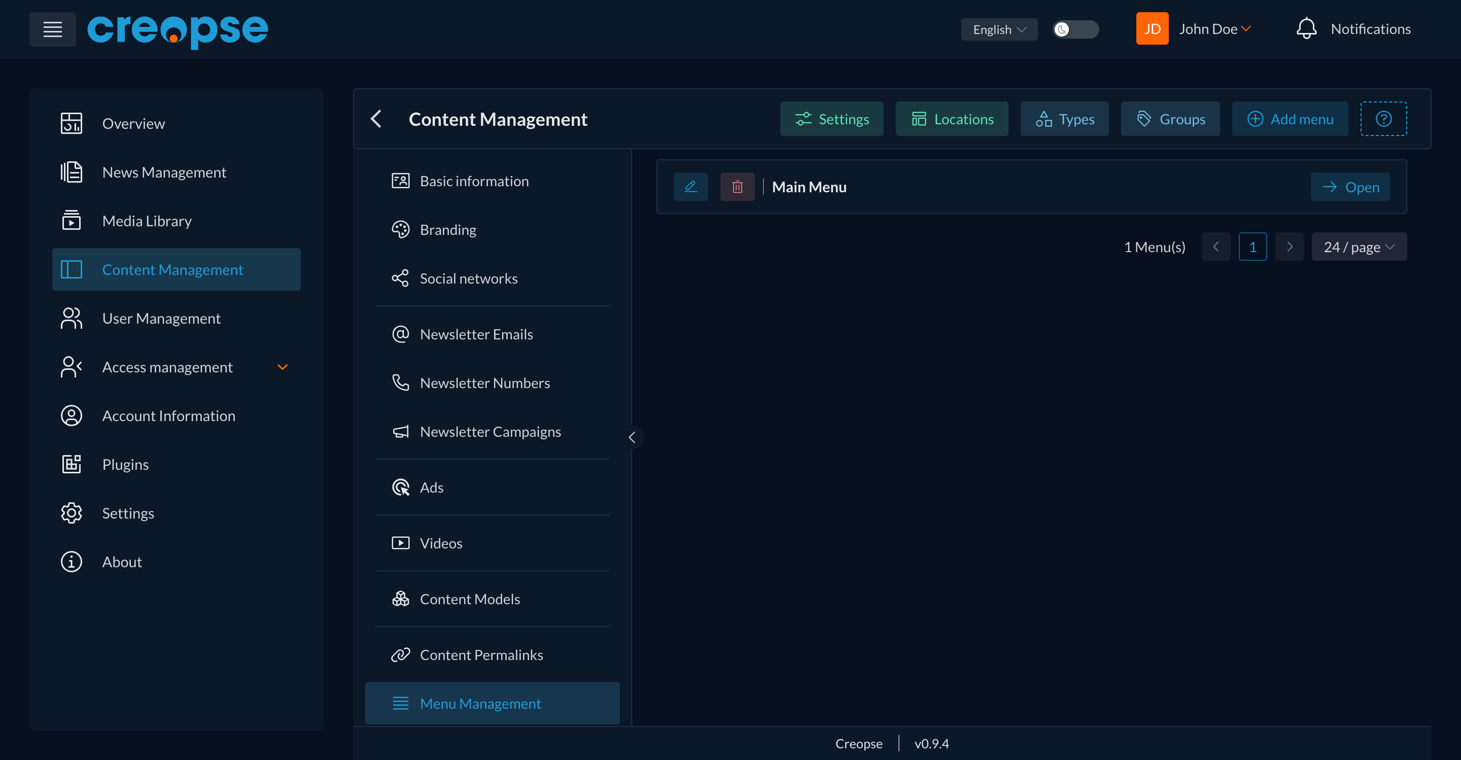 Menu Management