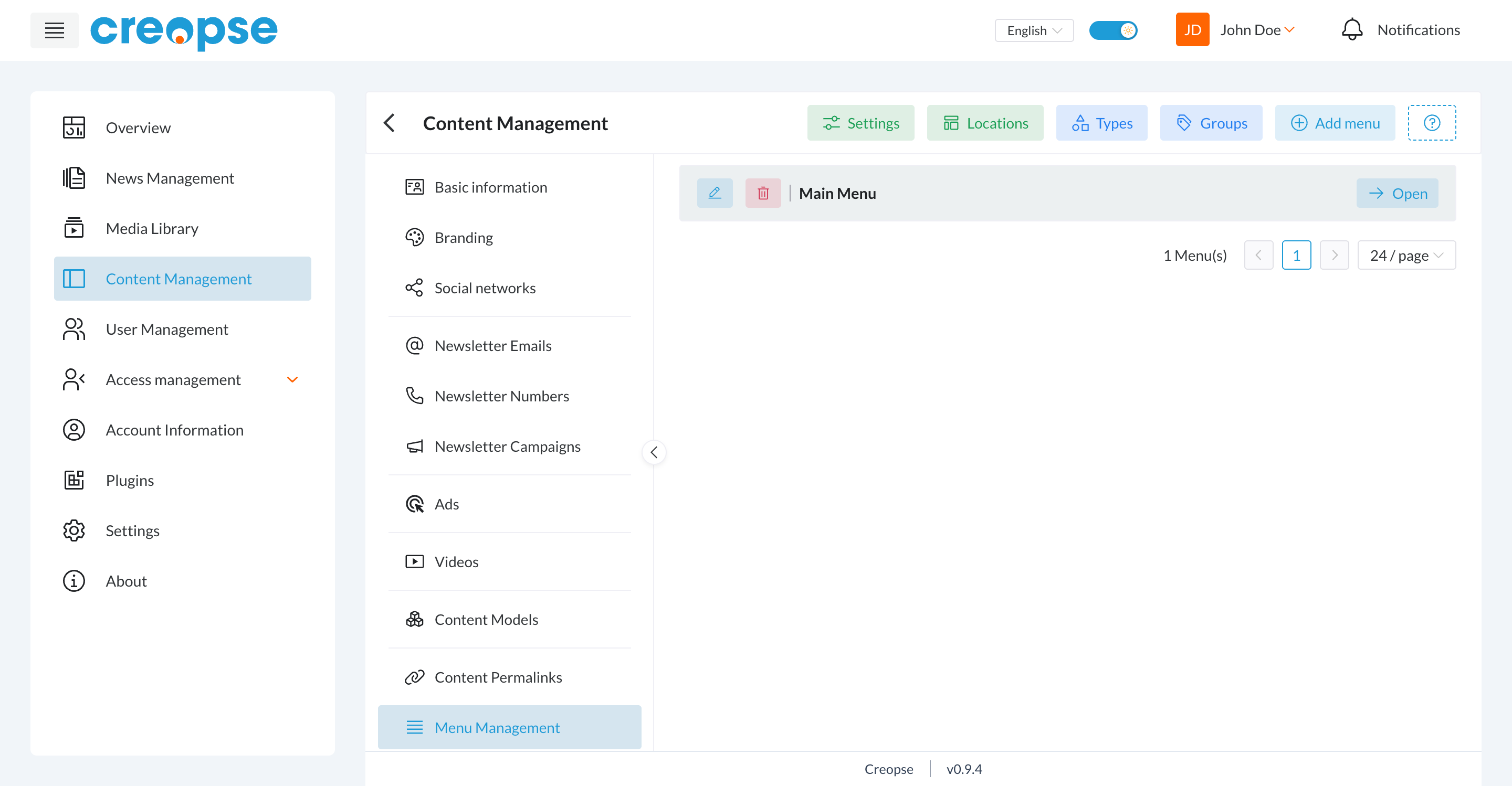 Menu Management