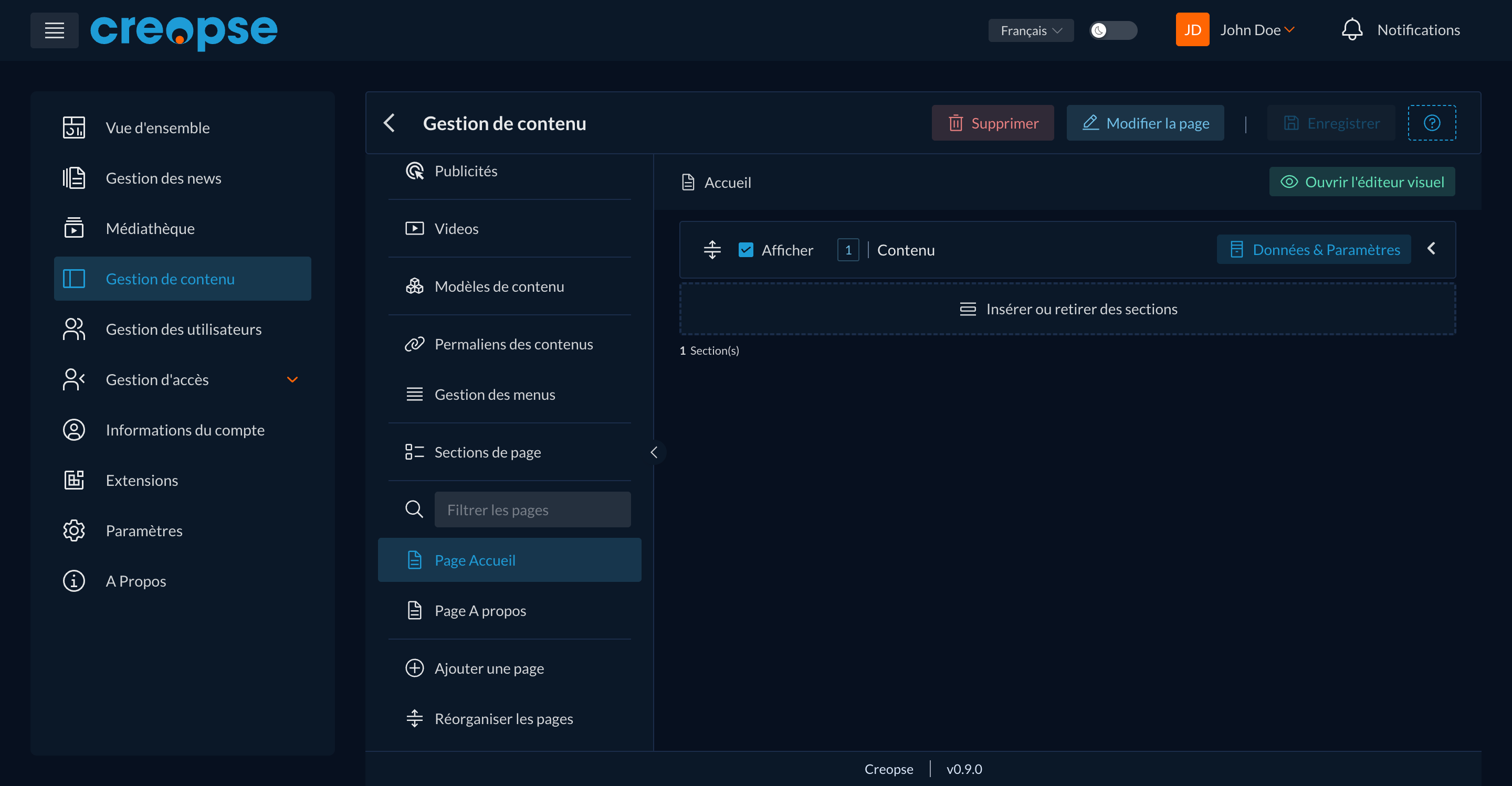 Gestion des pages