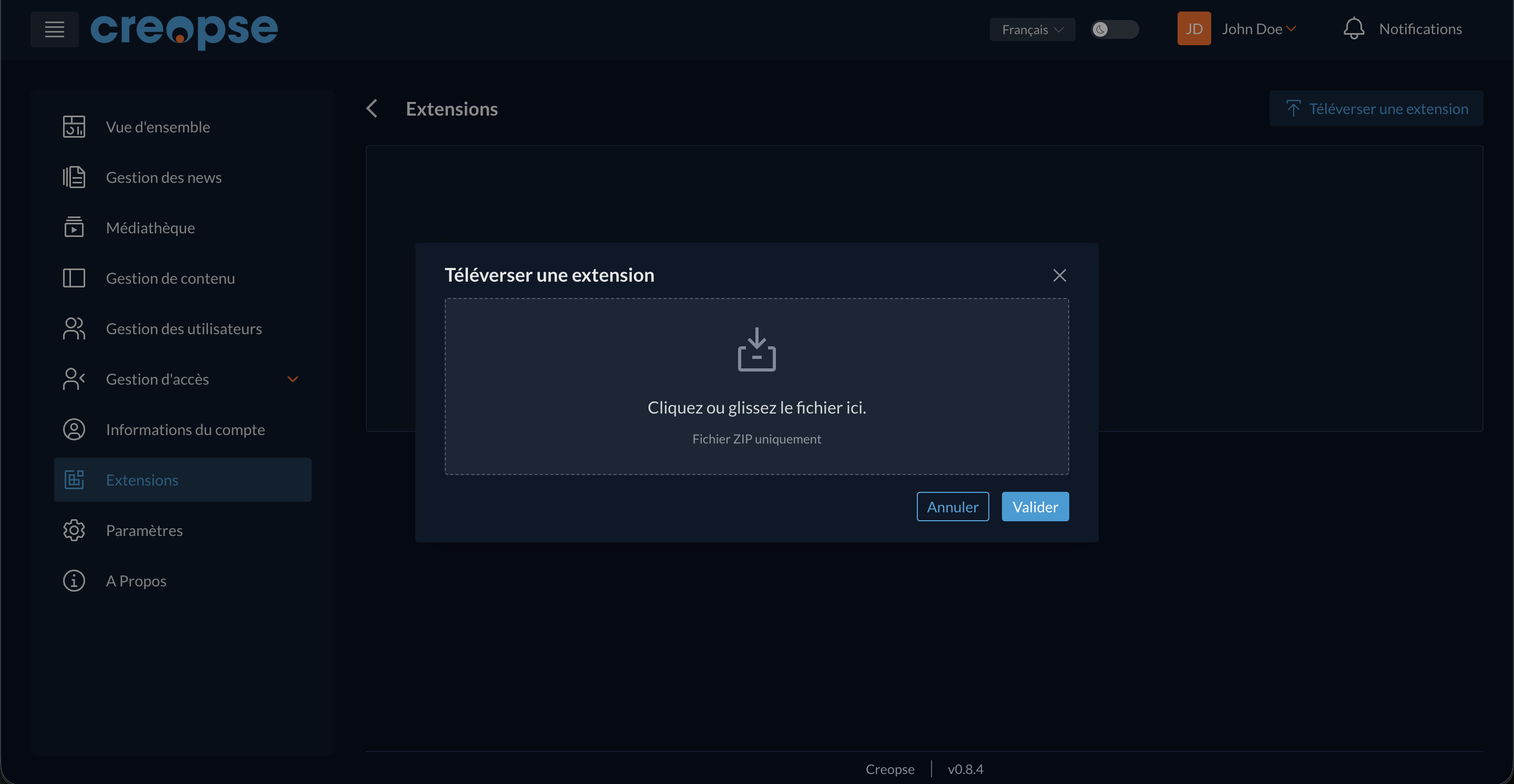 Téléversement d'extensions