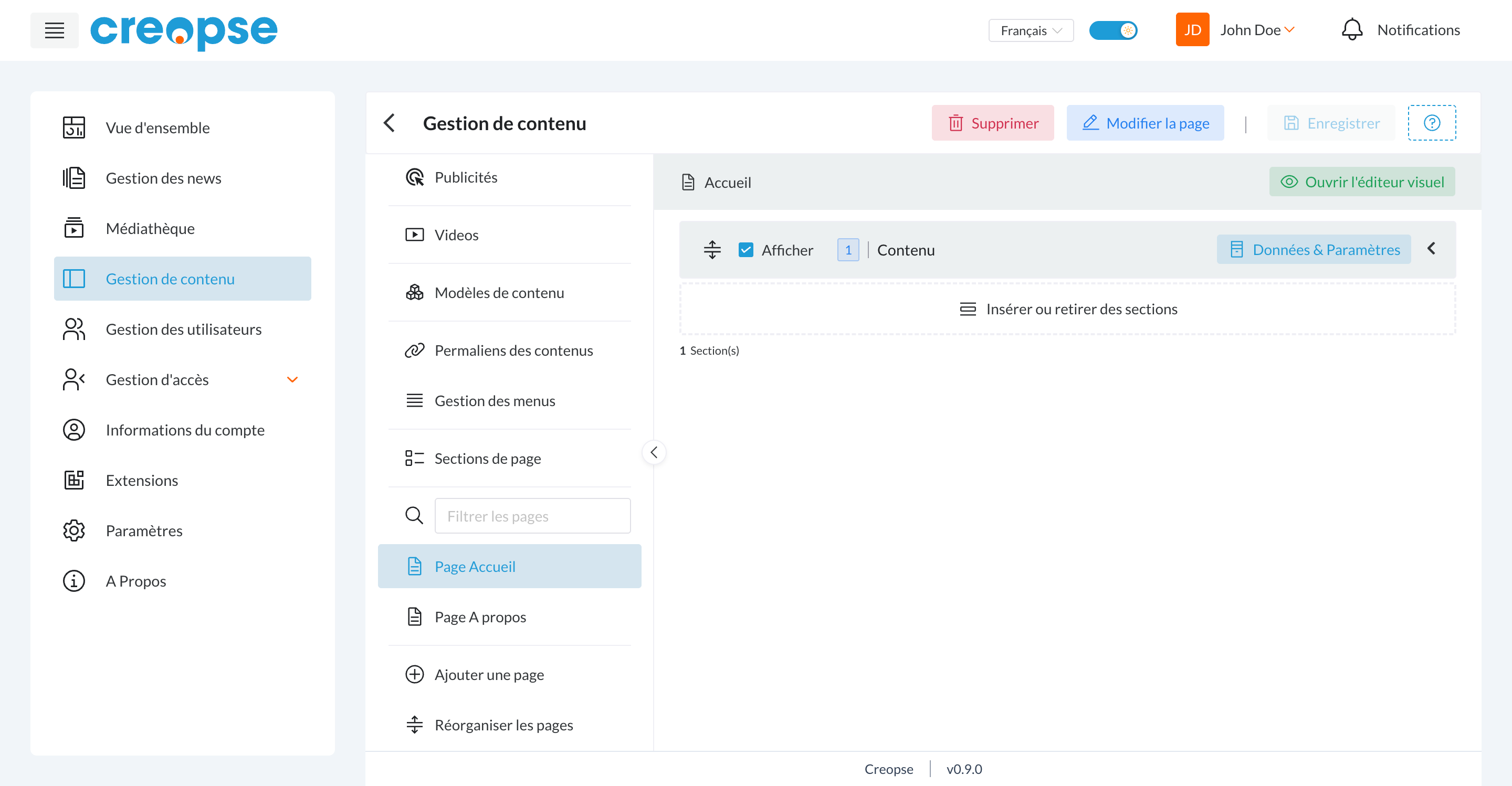 Gestion des pages