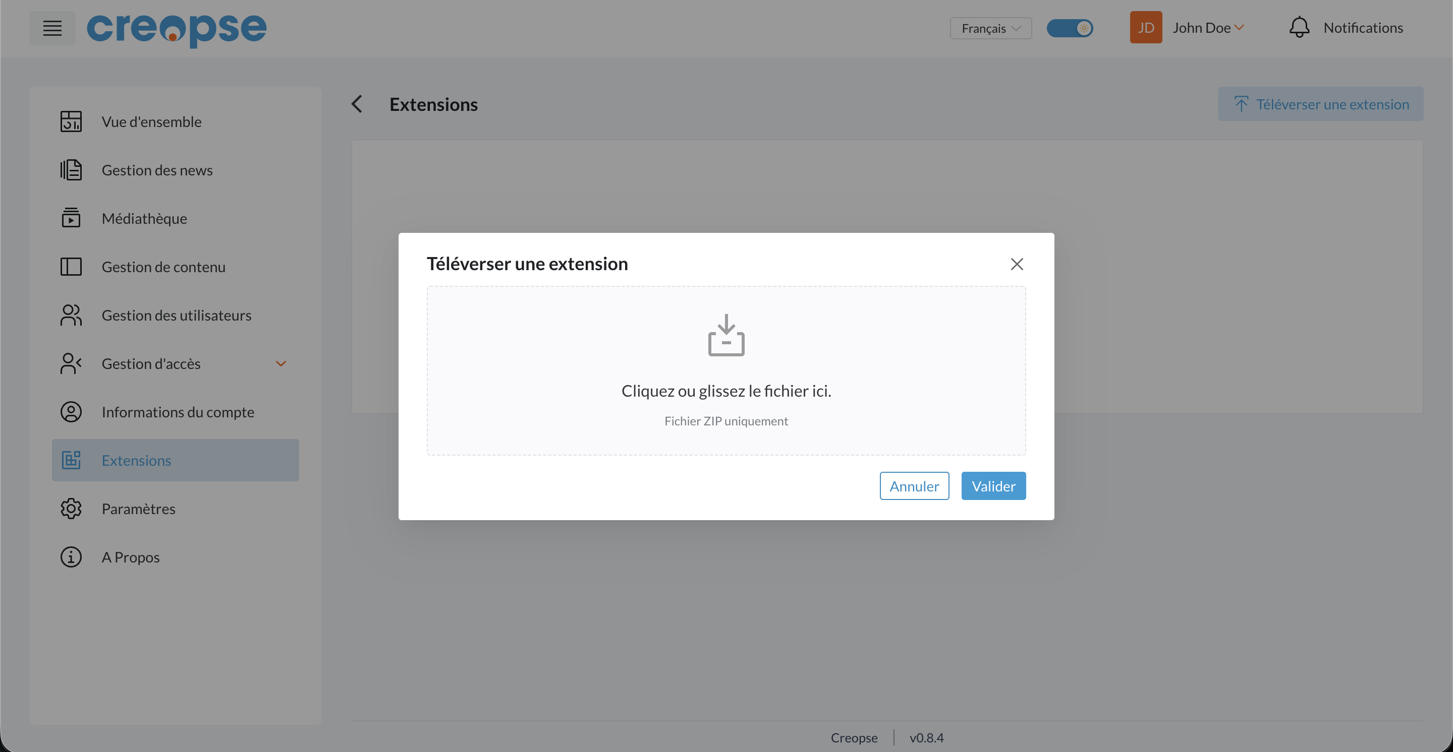 Téléversement d'extensions